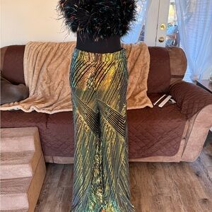 Elegant Multicolor Tube Top and Flare Pants